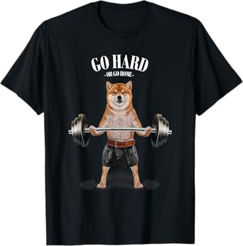 Shiba Inu Dog Weightlifting in Fitness Gym T-Shirt