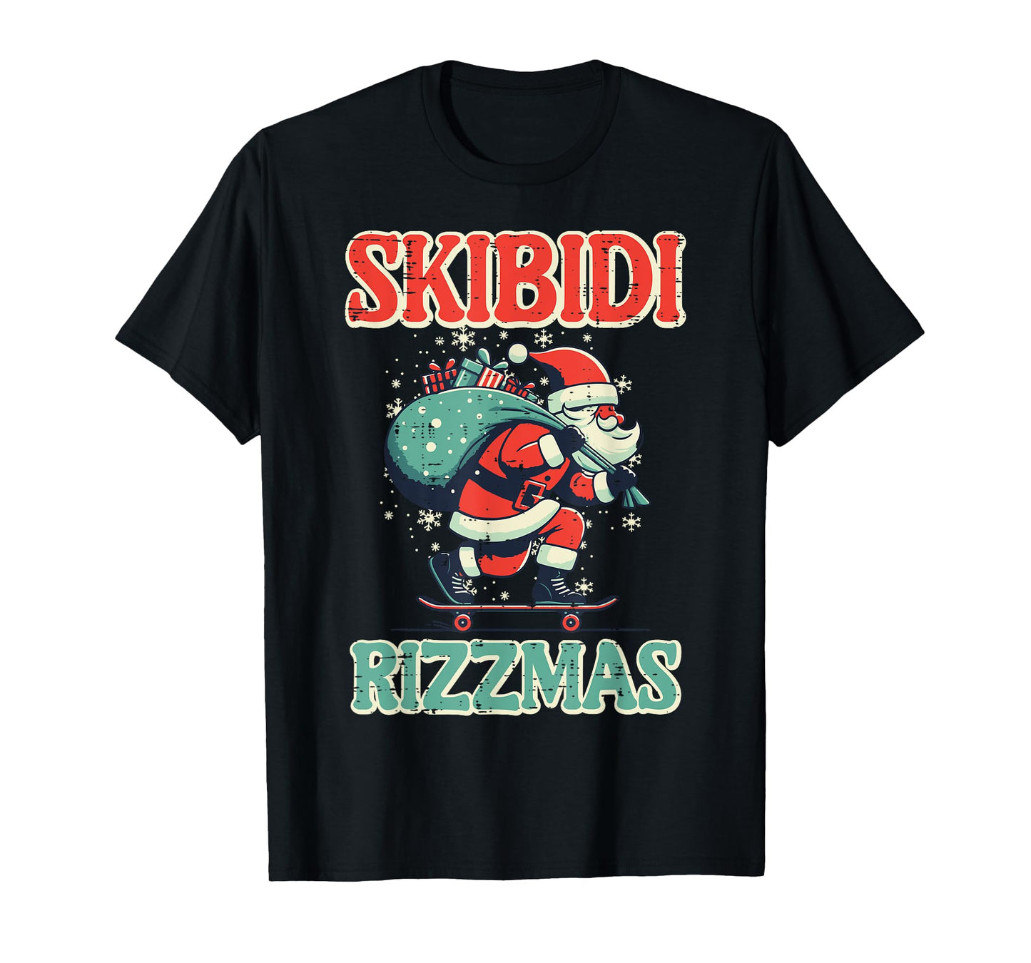 Skibidi Rizzmas Santa Funny Christmas Boys Teens Kids Men T-Shirt