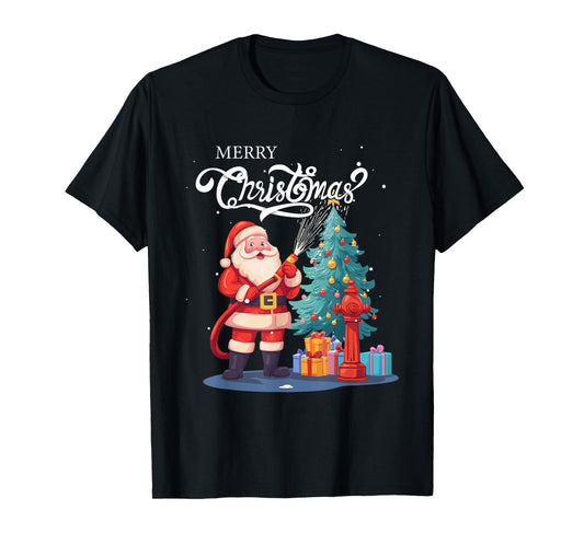 Firetruck Santa Sleigh Fireman Christmas Firefighter Xmas T-Shirt