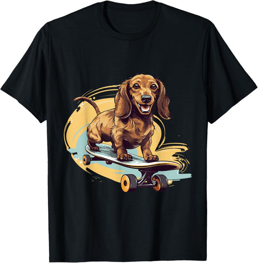 Dachshund wiener sausage dog Cute Graphic with a Skateboard T-Shirt