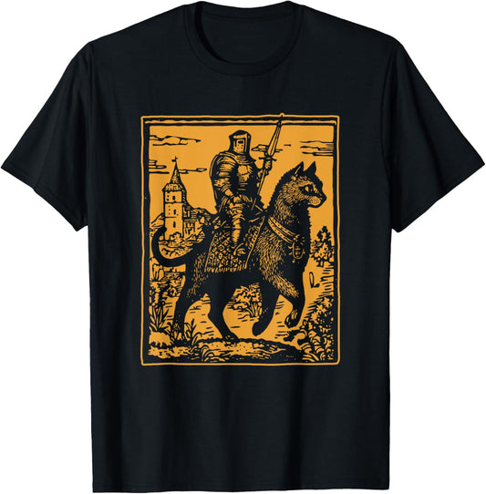 Knight Cat Rider Vintage Medieval Funny Cat Meme T-Shirt