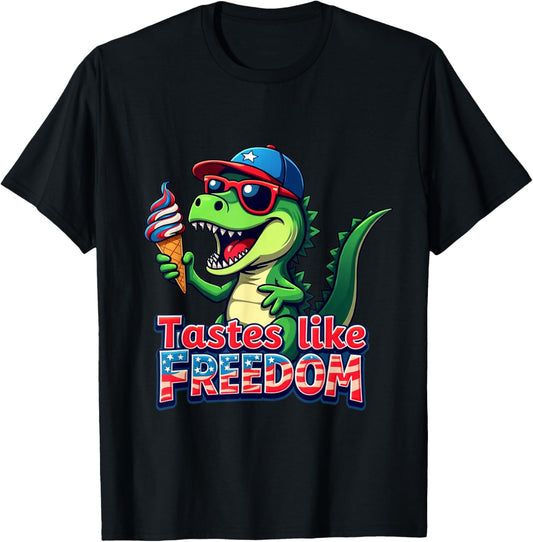 Tastes Like Freedom Funny Popsicle 4th of July Retro Trex T-Shirt