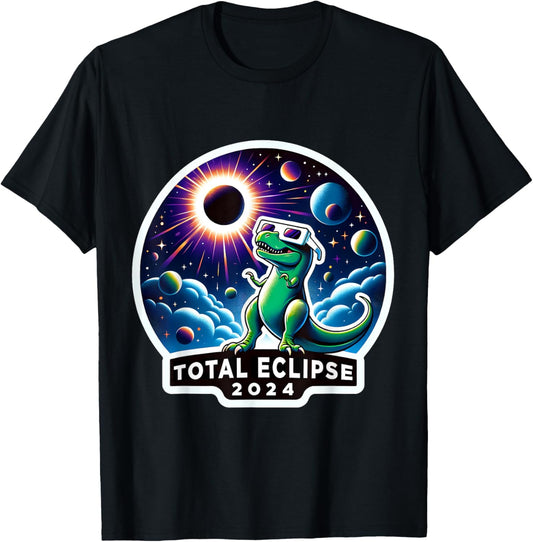 2024 Solar Eclipse Trex Dino Wearing Solar Eclipse Glasses T-Shirt