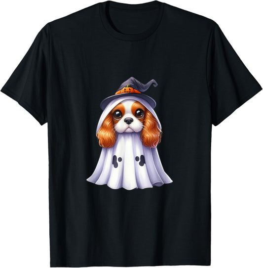 Cute Halloween Cavalier King Charles Spaniel dog as a ghost T-Shirt