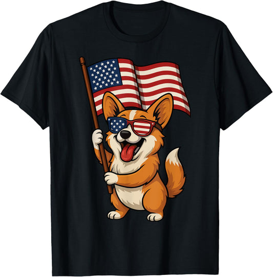 Corgi Usa Flag 4th of July T-shirt