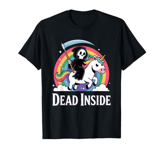 Cute Grim Reaper Rainbow Unicorn Dark Humor Dead Inside T-Shirt