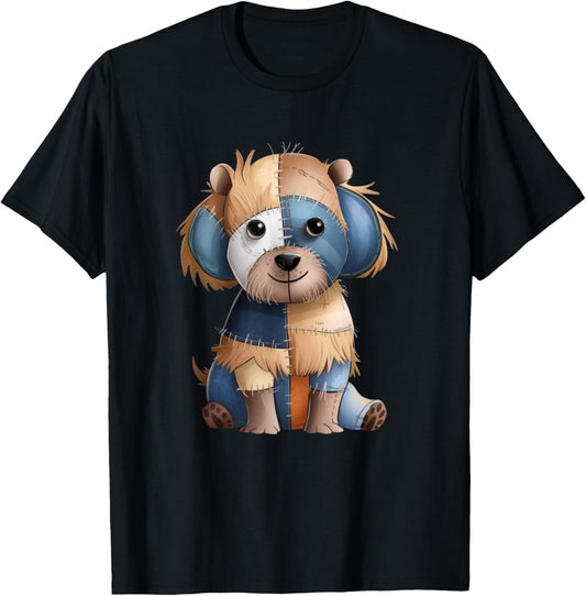 Retro Denim Patch Animal Dog Print Funny Women Girls T-Shirt
