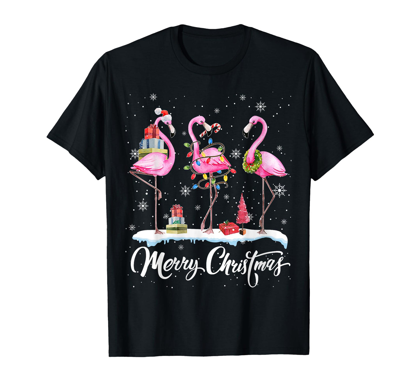 Merry Christmas Hat Santa Flamingo Light Christmas In July T-Shirt