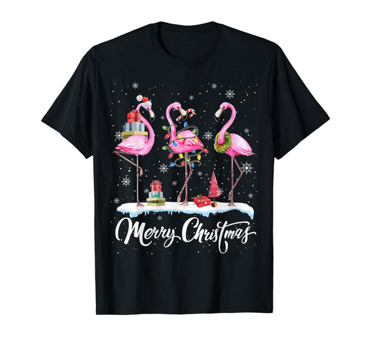 Merry Christmas Hat Santa Flamingo Light Christmas In July T-Shirt