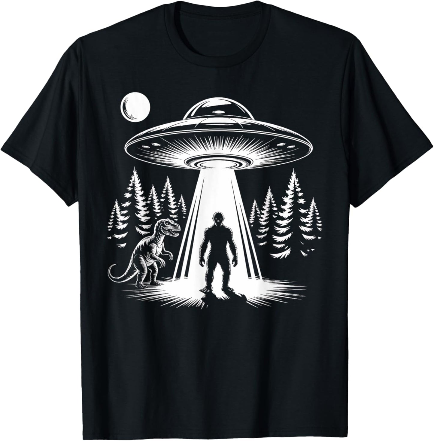 Bigfoot Alien Abduction Dinosaur Funny UFO Sasquatch Humor T-Shirt
