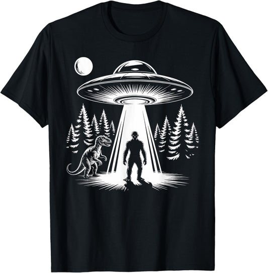Bigfoot Alien Abduction Dinosaur Funny UFO Sasquatch Humor T-Shirt