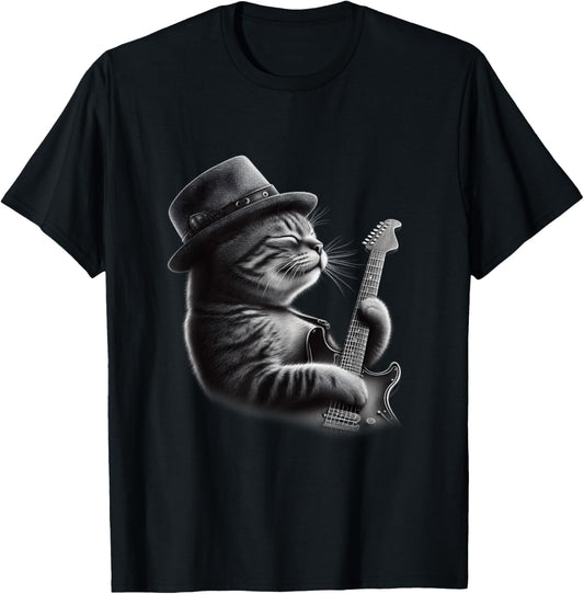 Cat Playing Guitar - Funny Rock Music Guitar Cat T-Shirt