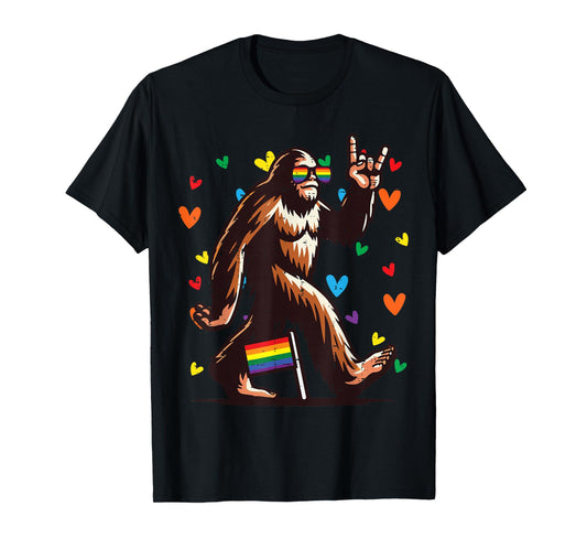 Gay Pride Month Bigfoot Sasquatch LGBTQ Ally Rainbow Men T-Shirt