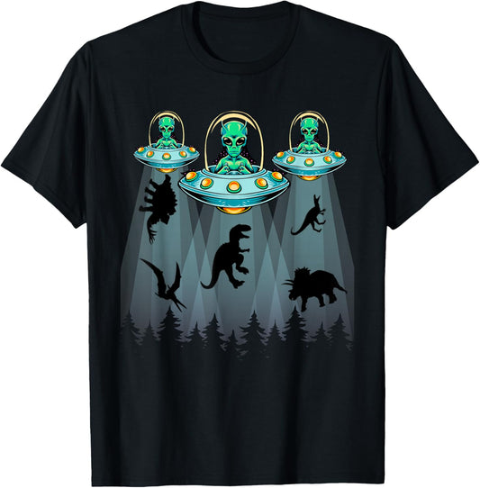 Dinosaur Aliens Shirts For Kids, T-rex Alien Abduction UFO T-Shirt