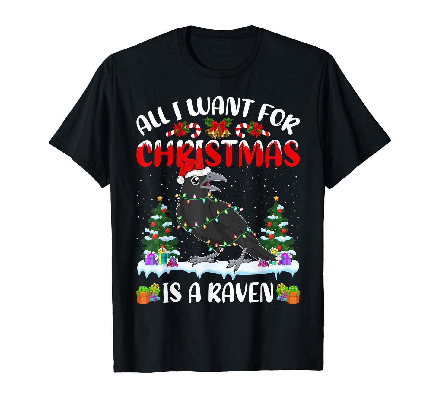 Funny Santa Hat All I Want For Christmas Is A Raven T-Shirt
