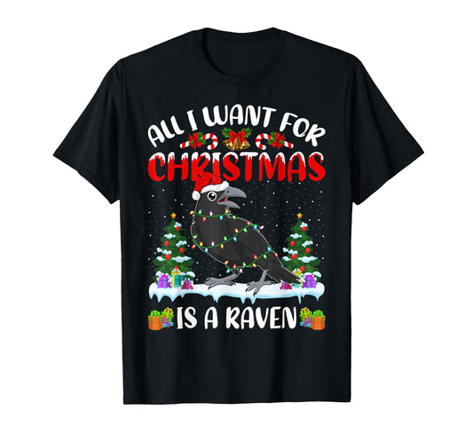 Funny Santa Hat All I Want For Christmas Is A Raven T-Shirt