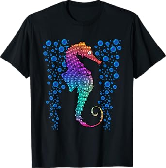 Colorful Sea Horse Print Ocean Tshirt T-Shirt