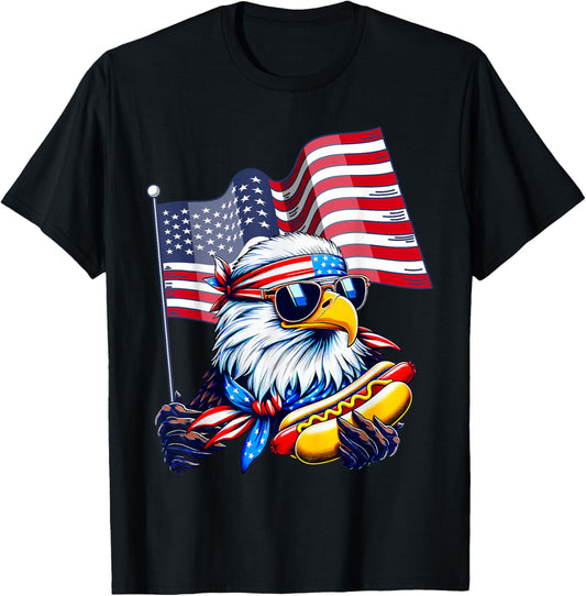 Funny Bald Eagle Hotdog American Flag 4th Of July Patriotic T-Shirt