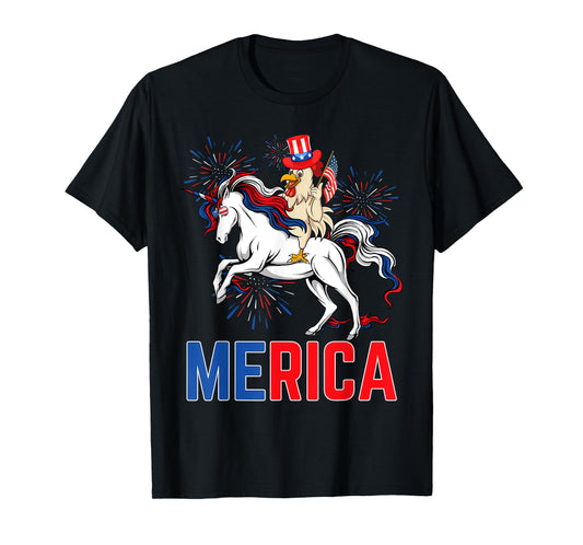 Funny Merica Chicken Unicorn American Flag Happy 4th Of July T-Shirt