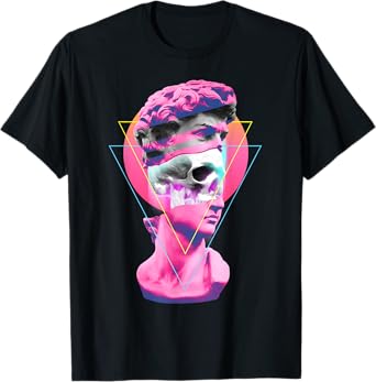Vaporwave Statue David Bust Skull Retro 80s Glitch T-Shirt