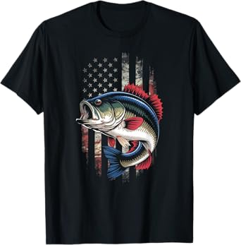 Fishing 4th Of July Men USA American Flag Boys Patriotic T-Shirt