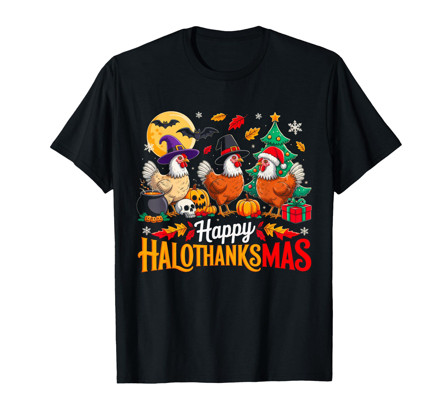 Happy HalloThanksMas Funny Chicken Animal Lovers Farmer T-Shirt