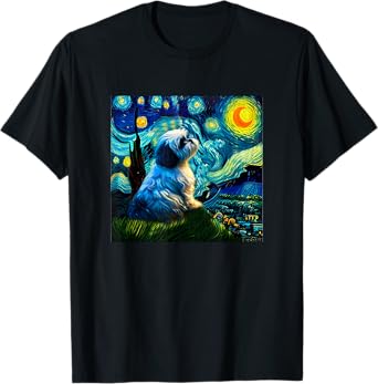 Shih Tzu Funny T-Shirt, Dog, Van Gogh, Starry Night, Cute, Men's, Kids, Funny, Clothes, Goods, Gift T-Shirt