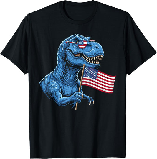 Dinosaur T Rex Patriotic 4th of July American Flag Funny T-Shirt