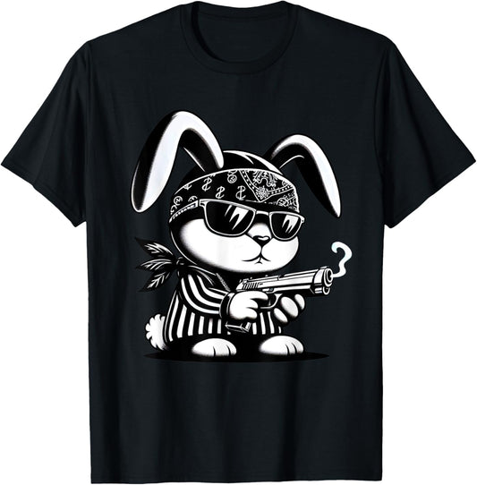Thug Bunny Rabbit Gangster Rabbit With Gun Funny Rabbit T-Shirt