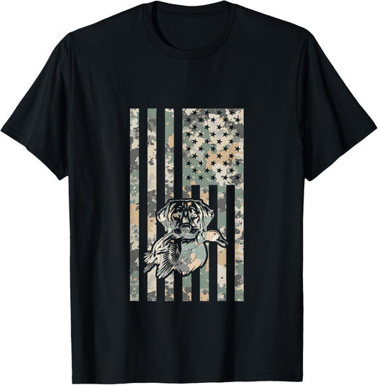 Waterfowl Hunting Camo Flag Labrador Dog Hunter T-Shirt