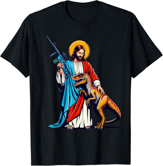 Jesus and Raptor Shirt, Funny AR15 2nd Amendment Patriotic T-Shirt