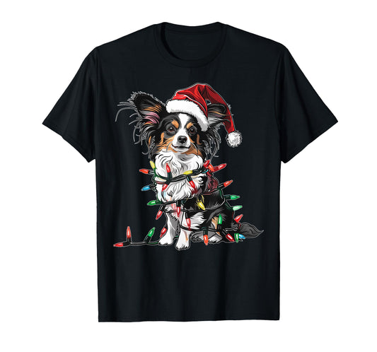 Cute Papillon Dog Christmas Hat Xmas T-Shirt - Cute Papillon Dog Christmas Hat Xmas Gifts - Unisex-Kids, Unisex-Adults - Red - Small - Short Sleeve - T-Shirt