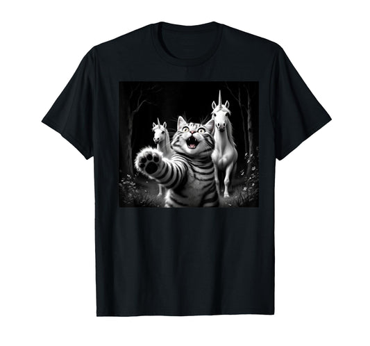 Funny Cat & Unicorns Selfie Funny Meow Cats Unicorn Lover T-Shirt for Men Women Girls Kids