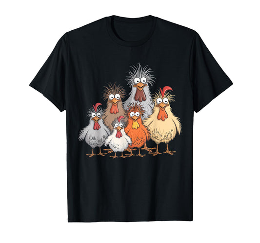 Eagerlys Colorful Funny Chicken Art, Crazy Chicken Family T-Shirt