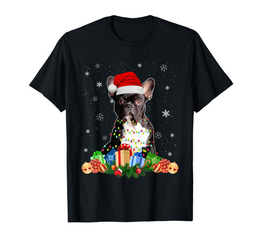 French Bulldog Dog Christmas Lights Santa Puppy Dog Lover Men Women Kids T-Shirt