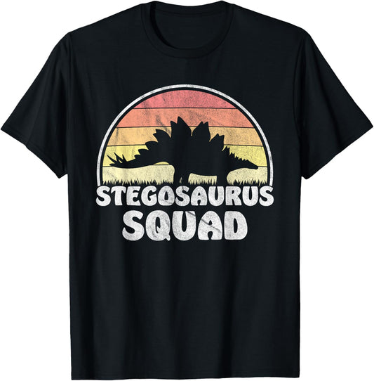 Stegosaurus Squad - Retro Sunset Dinosaur T-Shirt