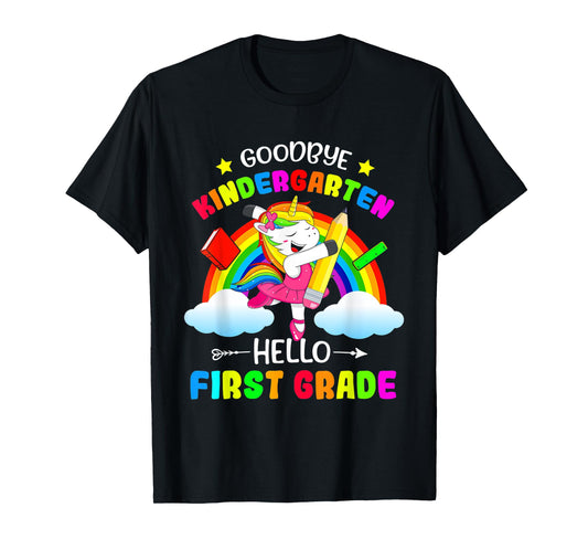 Goodbye Kindergarten Hello 1st Grade Unicorn Girls 2025 Grad T-Shirt