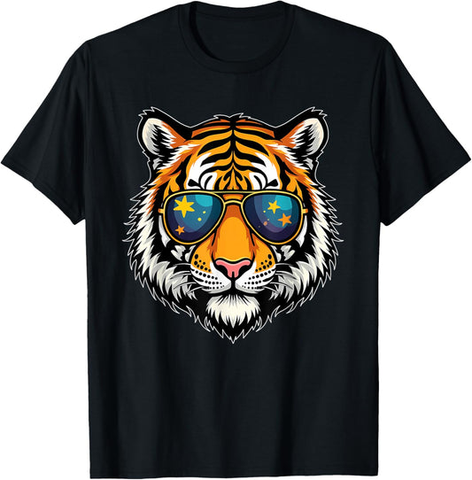 Tiger Face with Sunglasses Animal Big Cat Cool Bengal Tiger T-Shirt