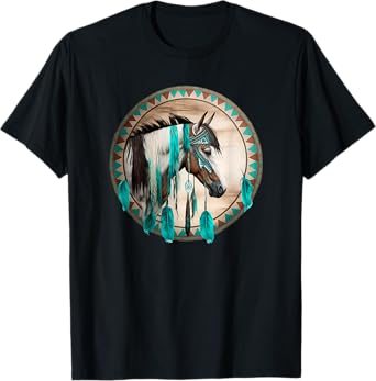 Western Horse Tribal Turquoise Stripe Design T-Shirt