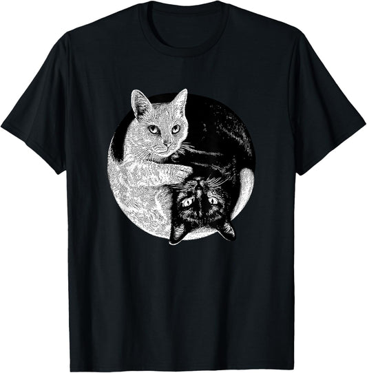 Yin and Yang Black and White Cats Pet Lover T-Shirt