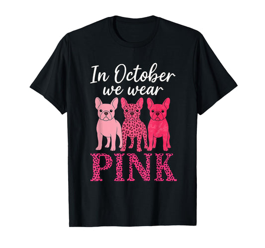 Pink Leopard Breast Cancer Awareness French Bulldog T-Shirt