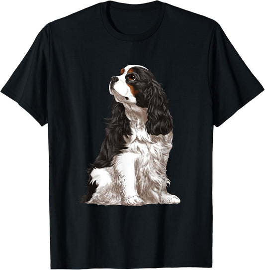 Sitting Dog Tri-Color Cavalier King Charles Spaniel T-Shirt