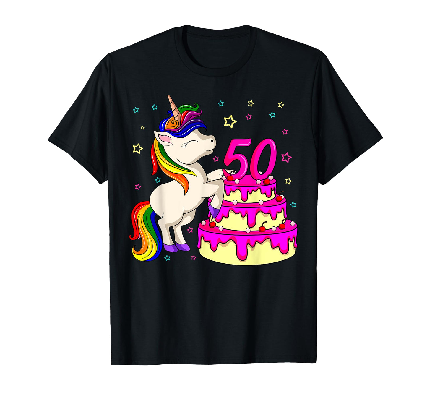 50th Bday Unicorn Rainbow Cake Theme Birthday Party T-Shirt
