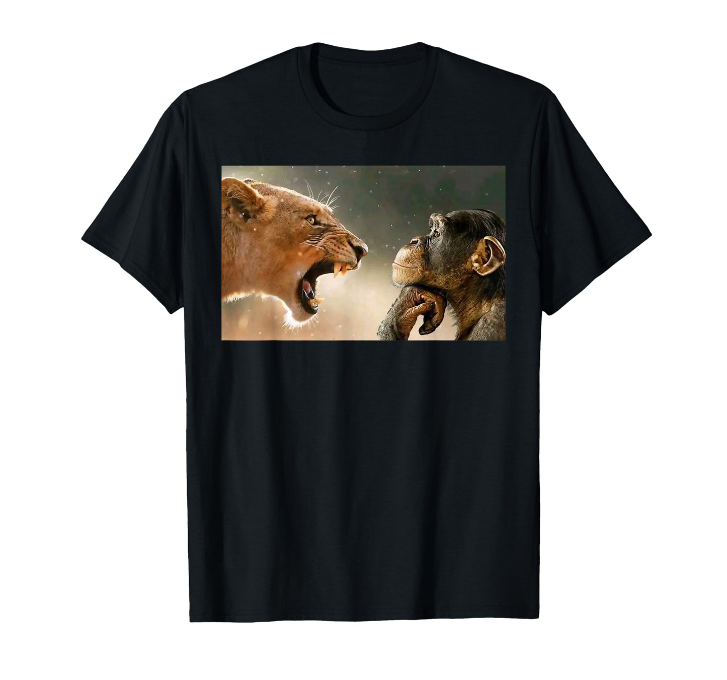 Lion Yelling at Monkey Monkey and Lion Meme Monkey Thinking T-Shirt