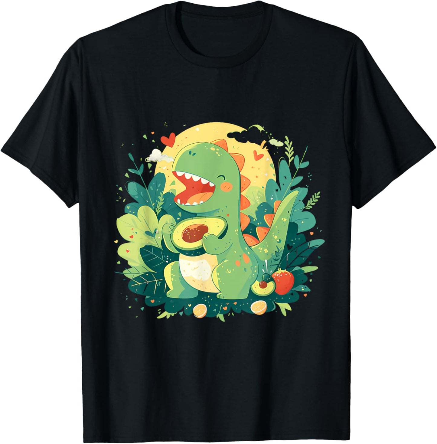 Avocado Dino Colourful Artwork Watercolor Motif Animal Art T-Shirt