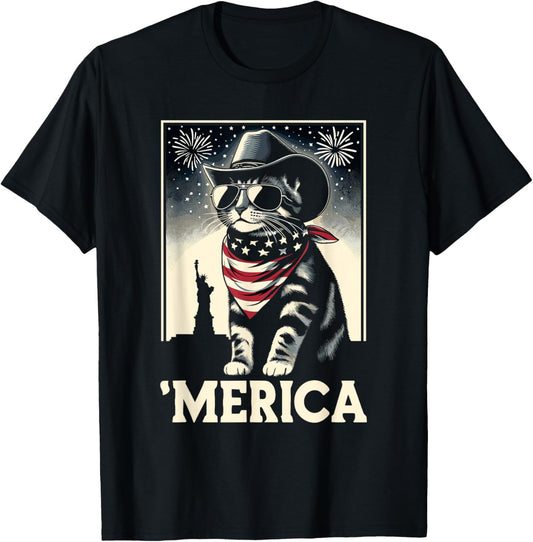 USA 'Merica Cat 4th of July Men Women Kids Funny Patriotic T-Shirt