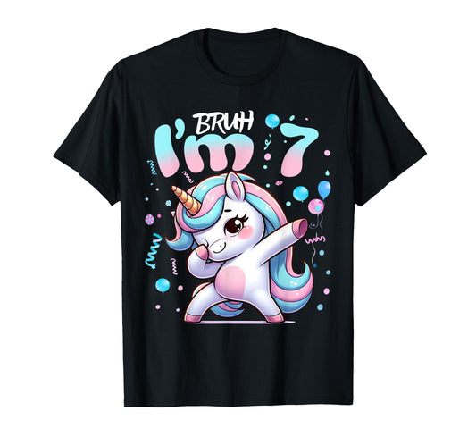 7th Birthday Girl Dabbing Unicorn Bruh I'm 7 Years Old Girls T-Shirt