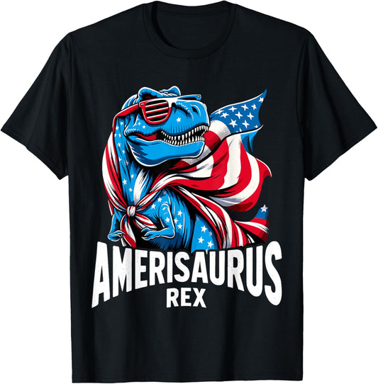 Dinosaur 4th of July Men Amerisaurus T Rex T-Shirt