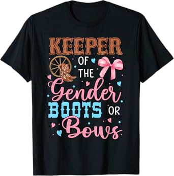 Boots or Bows Funny Keeper of Gender Baby Reveal Party T-Shirt