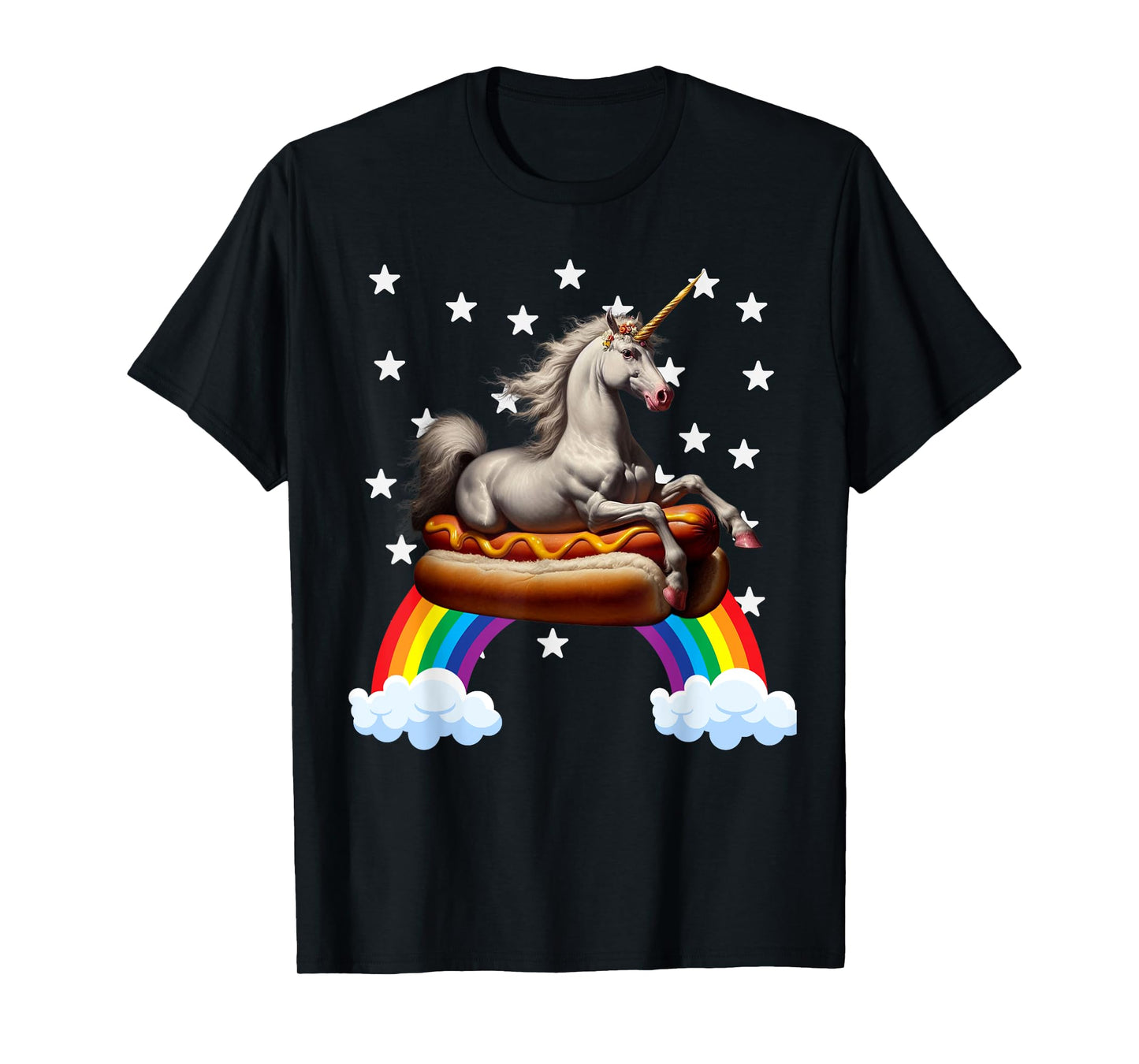 Unicorn Riding Hot Dog Boys Girls Women Kids Teen Mother Mom T-Shirt